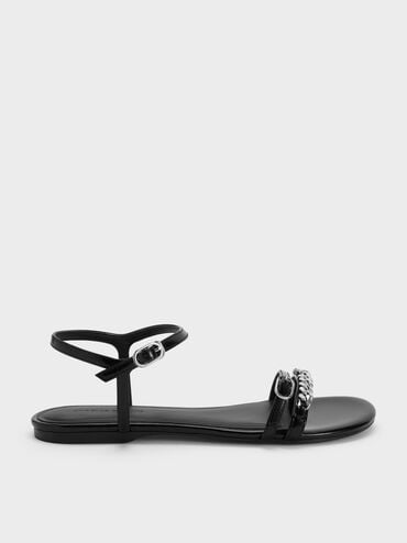 Georgie Chain Ankle-Strap Flats, Black Boxed, hi-res