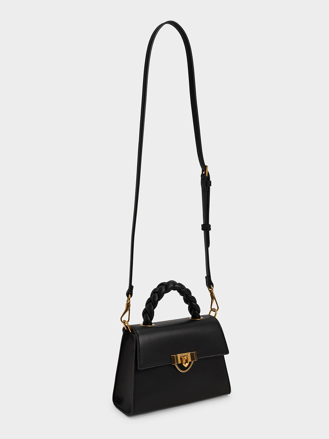 Tallulah Braided Handle Trapeze Bag, Black, hi-res