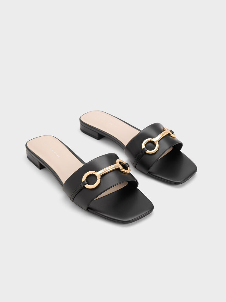 Metallic Bar Slide Sandals, , hi-res