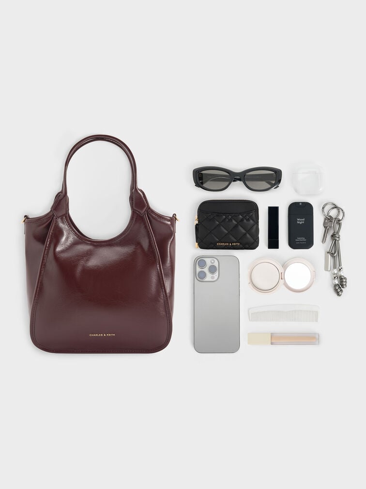 กระเป๋าโท้ทดีไซน์ทรงโค้งขนาดมินิรุ่น Sianna, สีไวน์เบอร์รี่เรด, hi-res