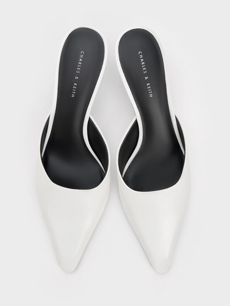 Flare Heel Mules, สีขาว, hi-res