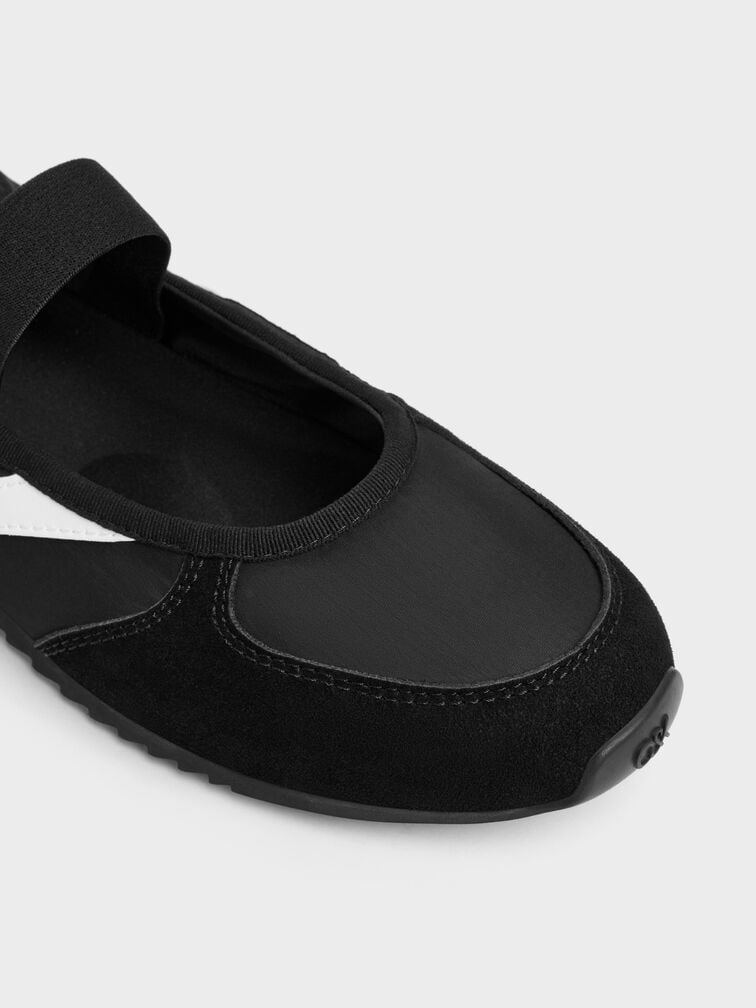 รองเท้าผ้าใบหนังแท้รีไซเคิลทรงแมรี่เจนรุ่น Jace, สีแบล็คเท็กซ์เจอร์, hi-res