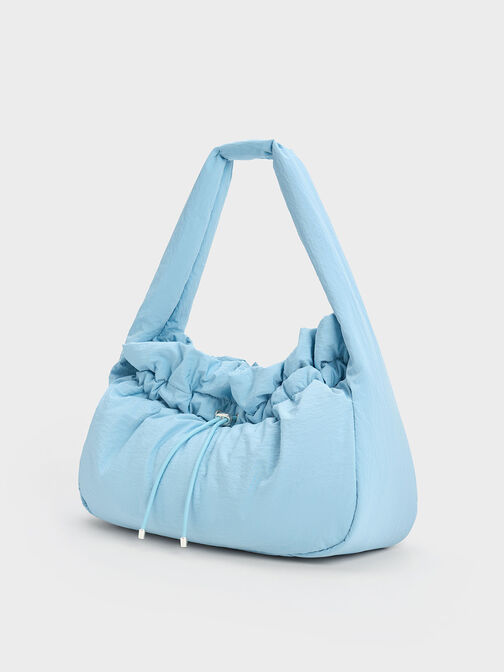 Ruched Hobo Bag, สีฟ้าอ่อน, hi-res