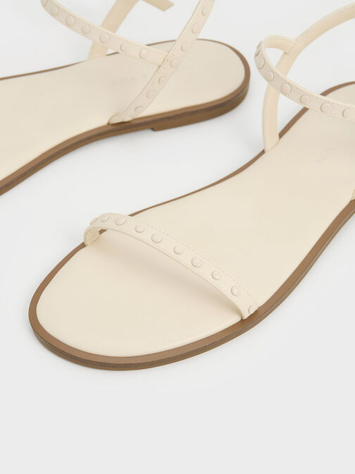 Studded Open-Toe Sandals, สีชอล์ค, hi-res