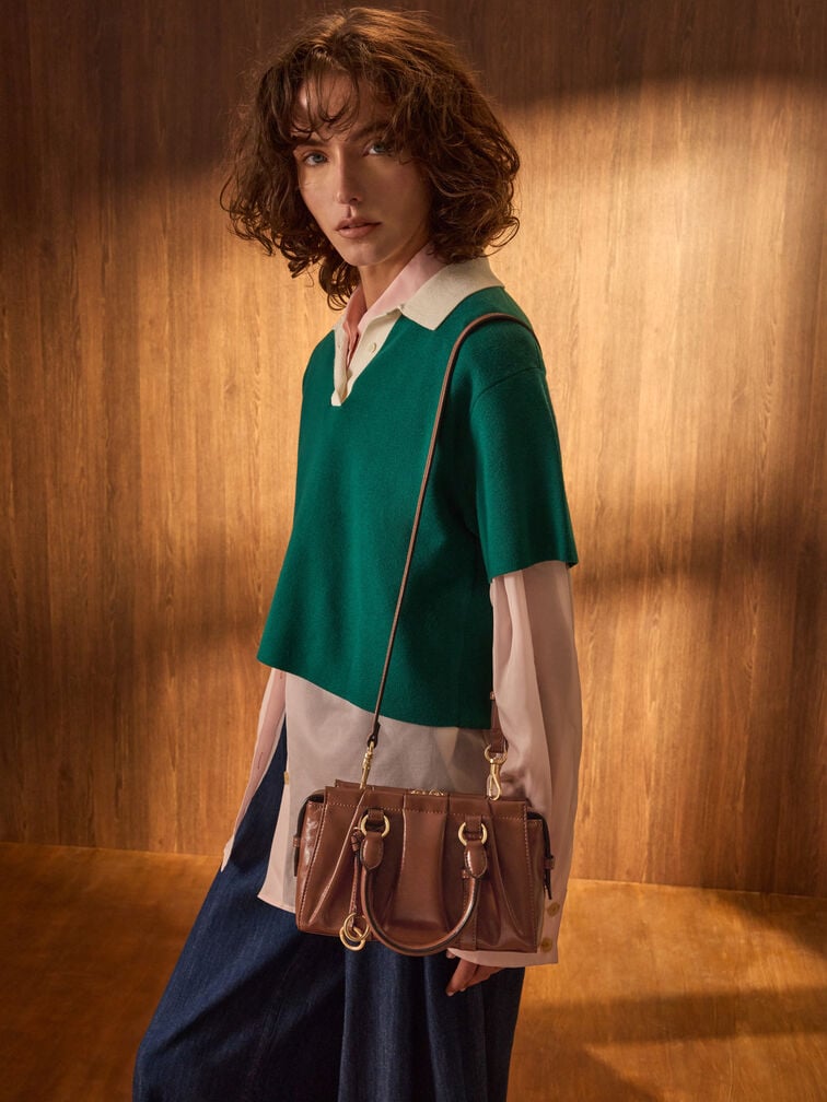 Britton Ruched Top Handle Tote Bag, Chocolate, hi-res