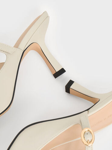 Buckle-Strap Heeled Mules, สีชอล์ค, hi-res