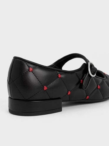 รองเท้าแมรี่เจนพิมพ์ลายหัวใจรุ่น Dahlia, สีดำ, hi-res