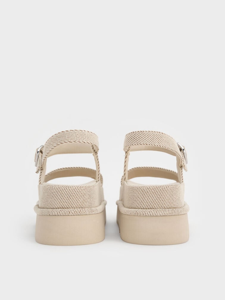 Twill Flatform Ankle-Strap Sandals, Beige, hi-res