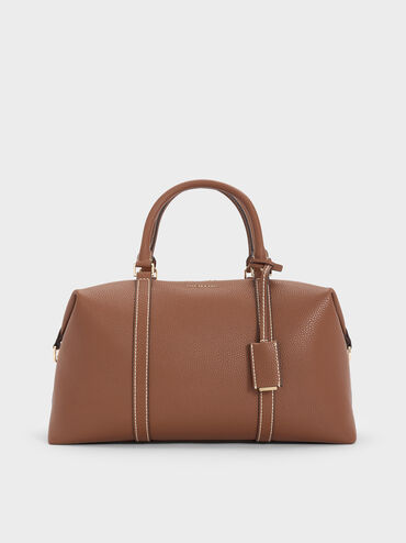 Chance Recycled Leather Bowling Bag, Chocolate, hi-res