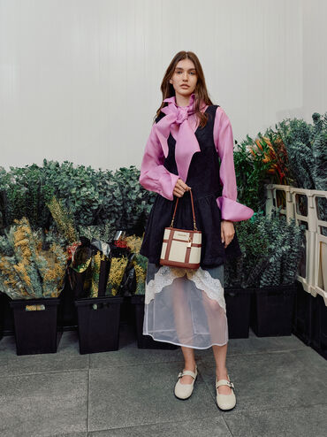 กระเป๋าทรงถังวัสดุผ้าแคนวาสรุ่น Scottie, สีอิฐ, hi-res