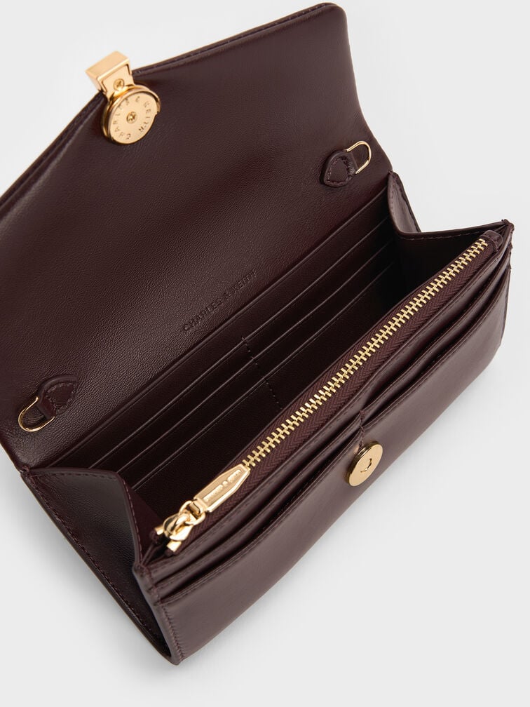 กระเป๋าสตางค์ทรงยาวพร้อมสายโซ่ดีเทลเมทัลลิครุ่น Lilibet, สีพลัม กระเป๋าสตางค์ทรงยาวพร้อมสายโซ่ดีเทลเมทัลลิครุ่น Lilibet, สีพลัม, hi-res