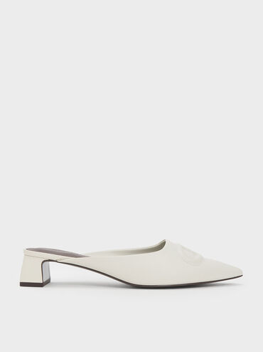 Oval Stitch-Trim Pointed-Toe Mules, Chalk, hi-res
