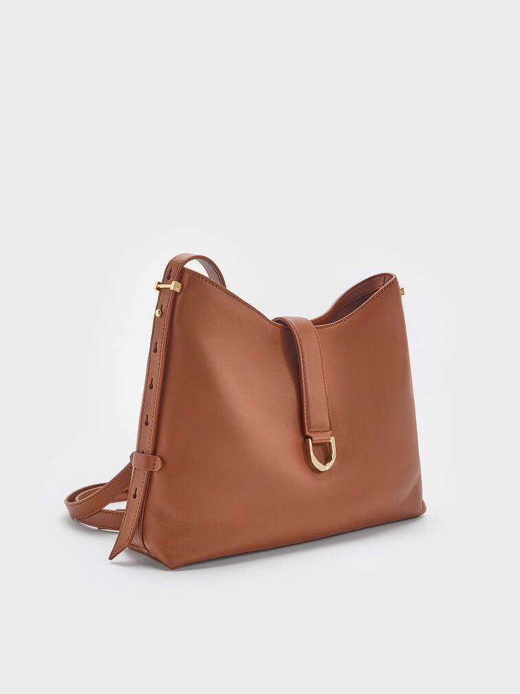 Gabine Leather Belted Hobo Bag, Chocolate, hi-res