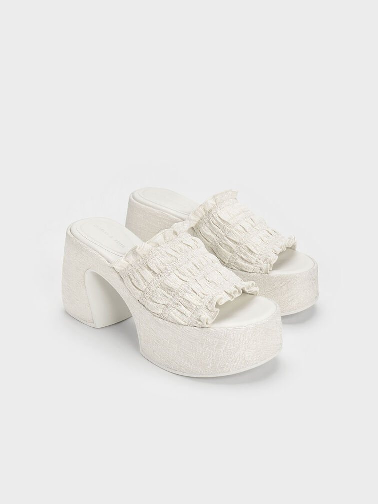 Nuala Ruched Platform Mules, สีครีม, hi-res