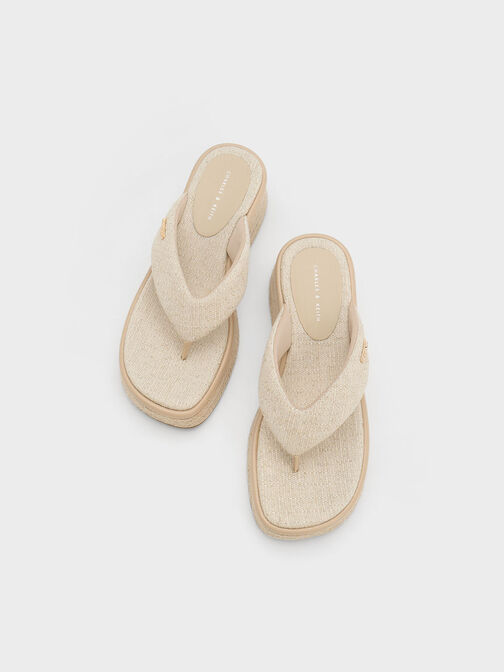 Linen Espadrille Thong Sandals, , hi-res