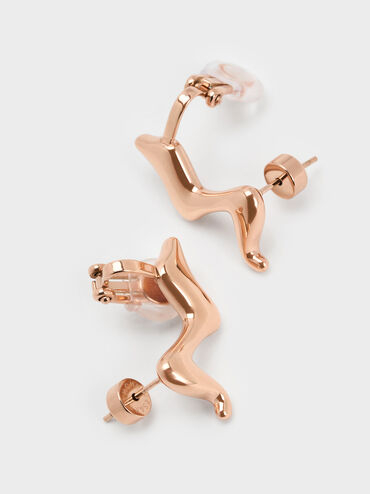 ต่างหูแบบติดดีไซน์ลอนคลื่นรุ่น Emilia, สีโรสโกลด์, hi-res