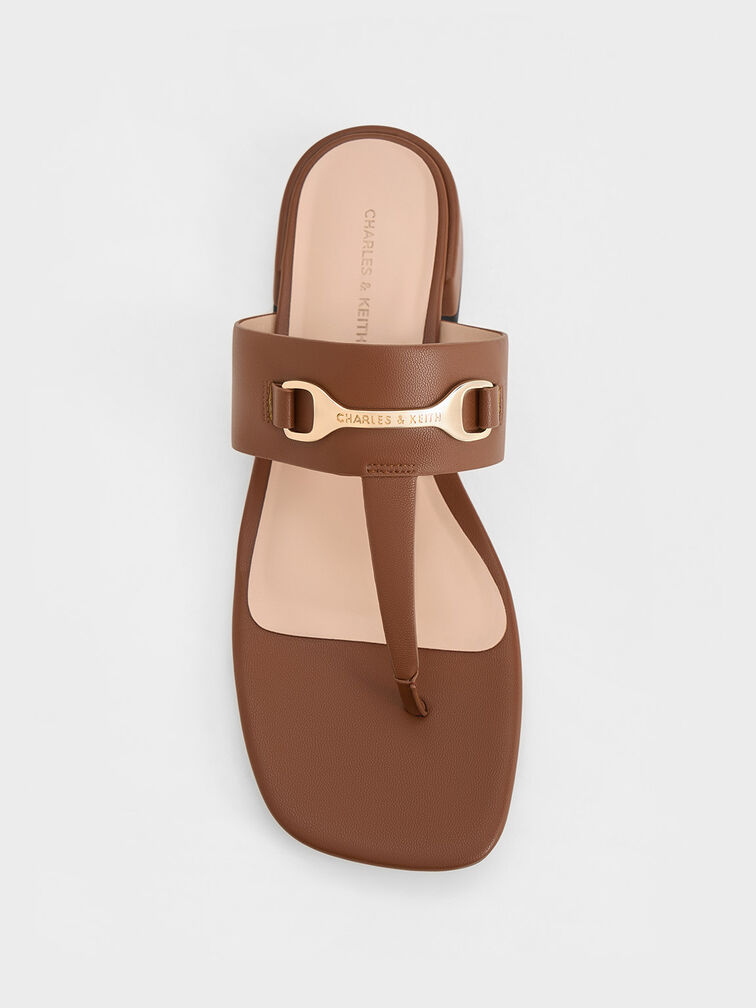 Leslie T-Bar Metallic Accent Thong Sandals, Cognac, hi-res