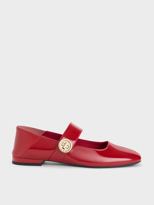 Yara Patent Mary Jane Flats, Red, hi-res