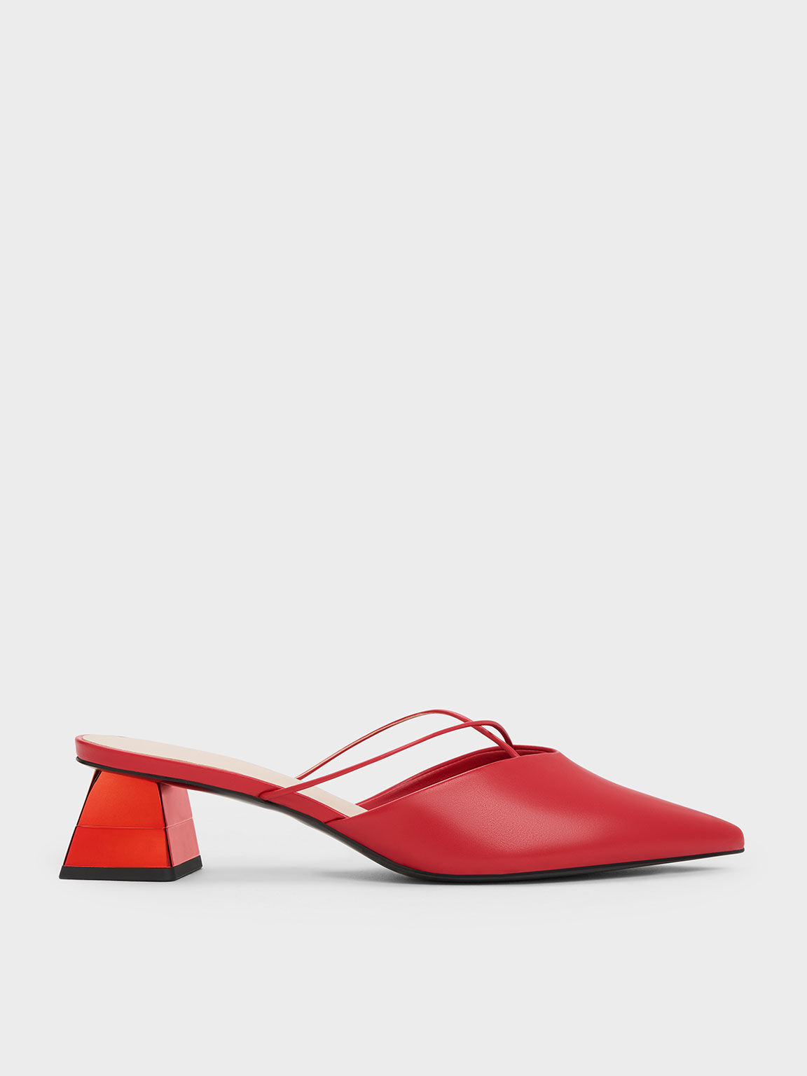 Red Metallic Trapeze Heel Crossover Mules CHARLES KEITH TH