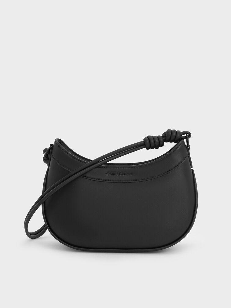Sabine Knotted-Strap Curved Shoulder Bag, Jet Black, hi-res