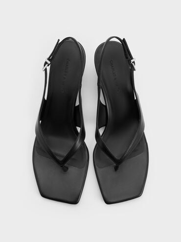 Slingback Thong Wedges, Black, hi-res