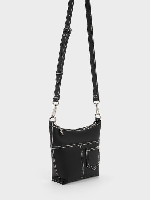Anthea Contrast-Trim Shoulder Bag, สีดำ, hi-res