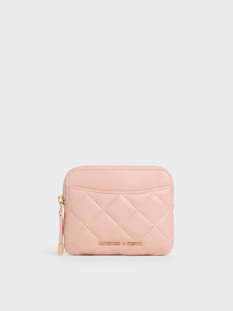Alva Quilted Top-Zip Card Holder, Pink, hi-res