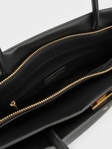 กระเป๋าสะพายข้างทรง Satchel ดีไซน์หูจับด้านบนรุ่น Lennie, สีดำ, hi-res