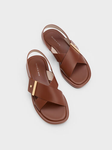 Crossover Back Strap Sandals, สีคอนยัค, hi-res