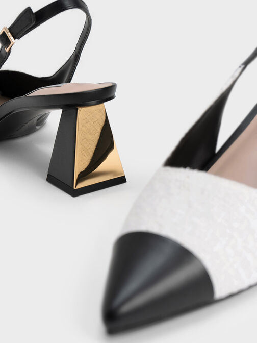 Tweed Toe Cap Slingback Pumps, , hi-res