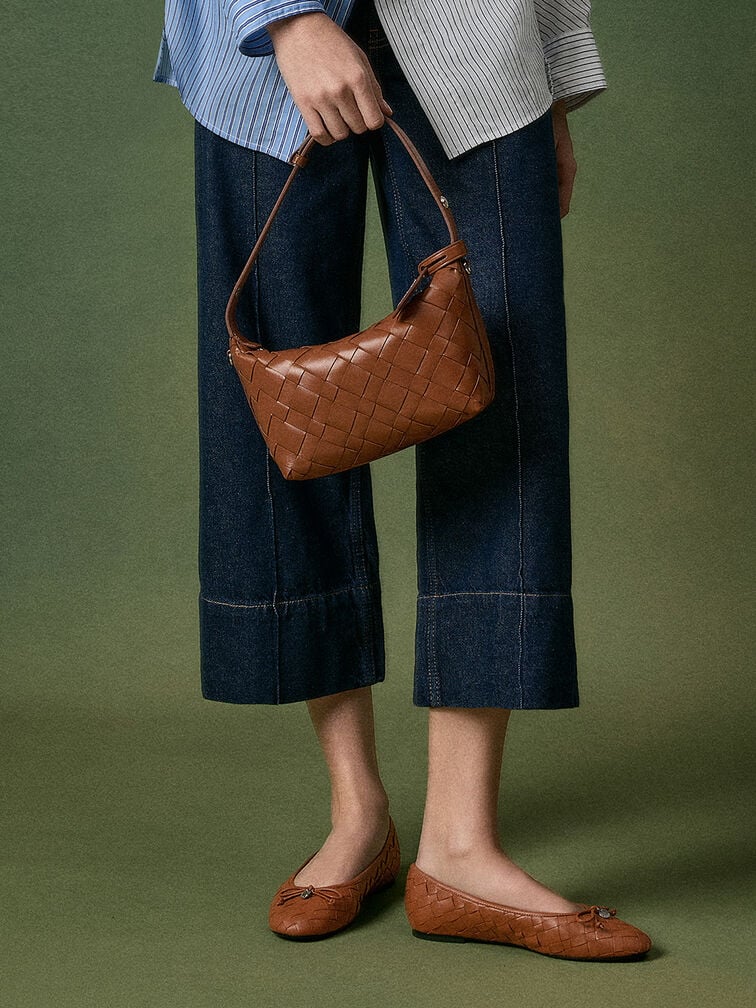 Ivette Woven Shoulder Bag, Chocolate, hi-res
