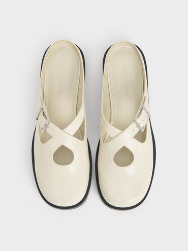 Buckled Crossover-Strap Slip-On Flats, Chalk, hi-res