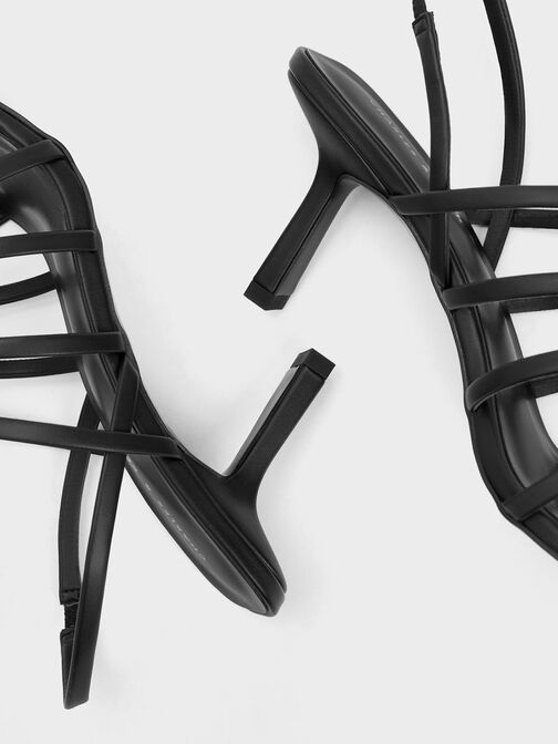 Strappy Blade Heel Sandals, สีดำ, hi-res