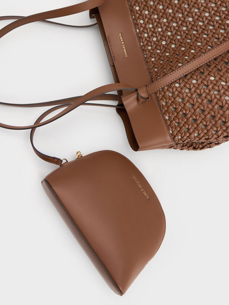 กระเป๋าโท้ทดีเทลงานสานรุ่น Calla, สีช็อคโกแลต, hi-res