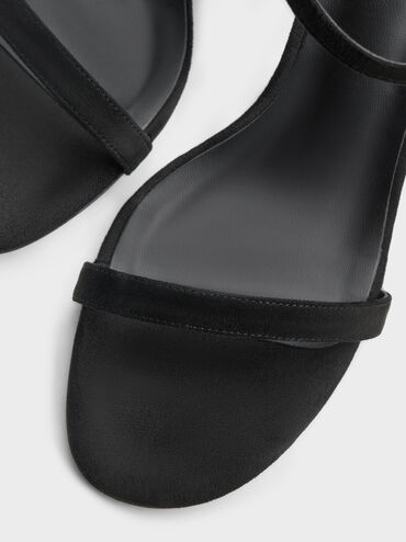 Faux Suede Ankle-Strap Heeled Sandals, Black Textured, hi-res