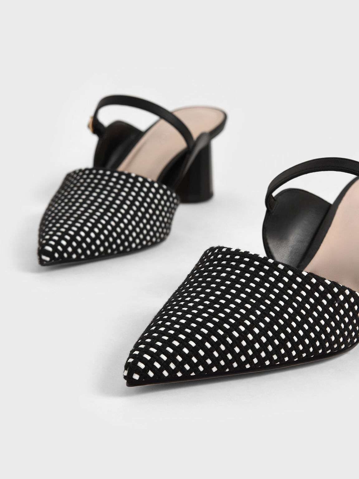 Front Strap Cone-Heel Woven Mules, Multi, hi-res