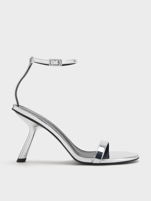 Metallic Slant-Heel Ankle-Strap Sandals, Silver, hi-res