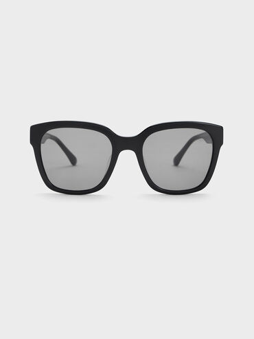 Recycled Acetate Square Sunglasses, Black, hi-res