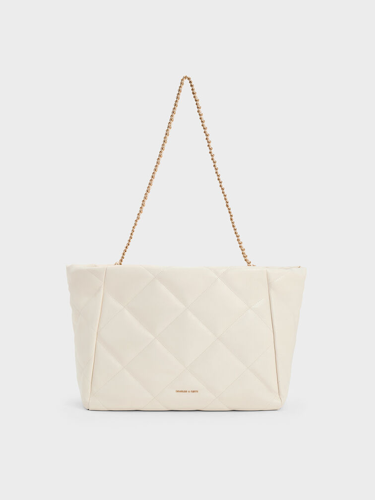 Apfra Quilted Chain-Handle Tote Bag, Cream, hi-res