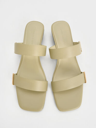 Metallic-Accent Double-Strap Heeled Sandals, Green, hi-res