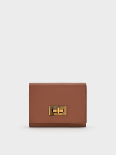 กระเป๋าสตางค์ดีไซน์สายมัดปมพร้อมตัวล็อคแบบหมุนรุ่น Edna, สีช็อคโกแลต, hi-res