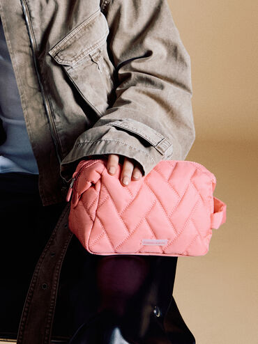 Nylon Chevron Pouch, Guava Pink, hi-res