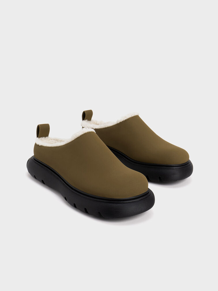 Fur-Trim Round-Toe Platform Mules, , hi-res