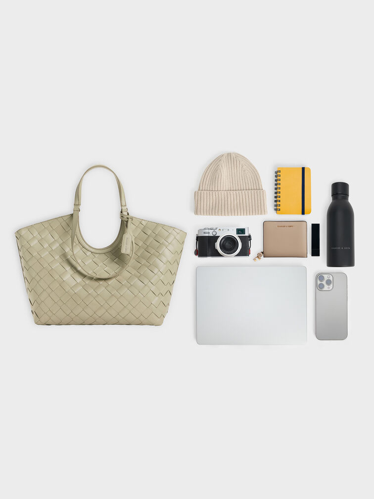 Ivette Woven Tote Bag, Pale Olive, hi-res