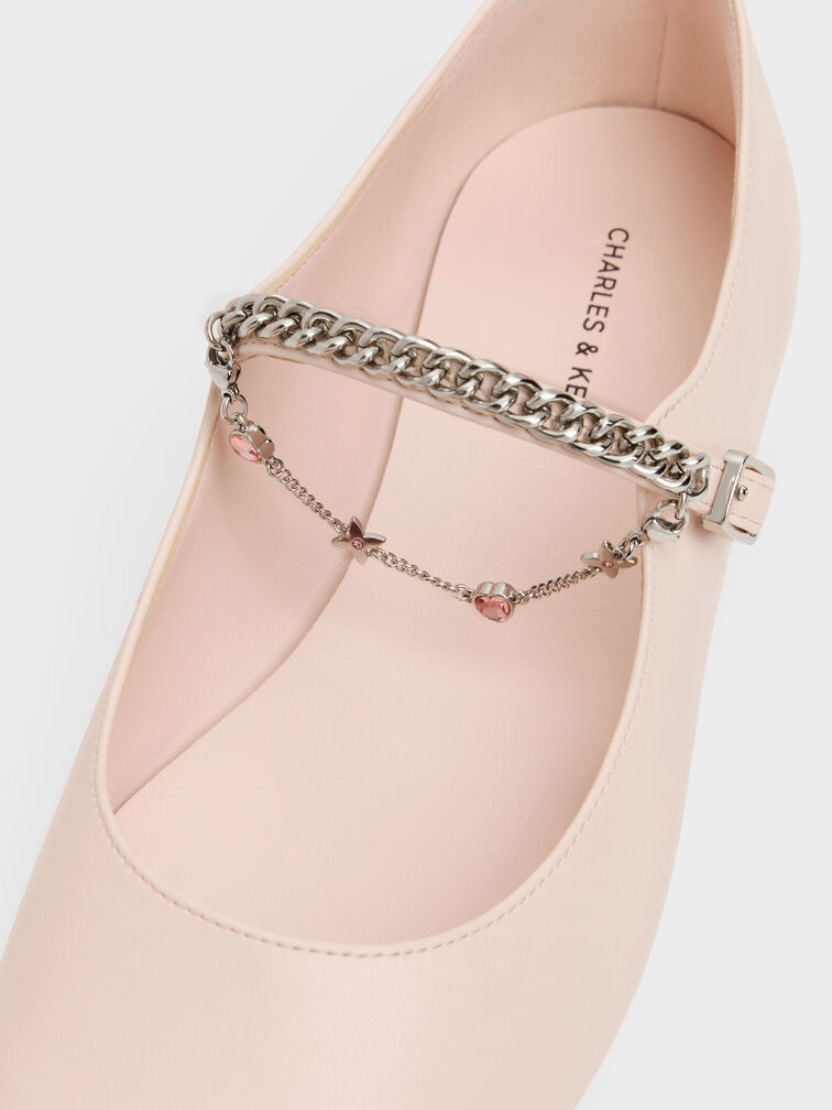 Double-Chain Charm Mary Jane Flats, Pink, hi-res
