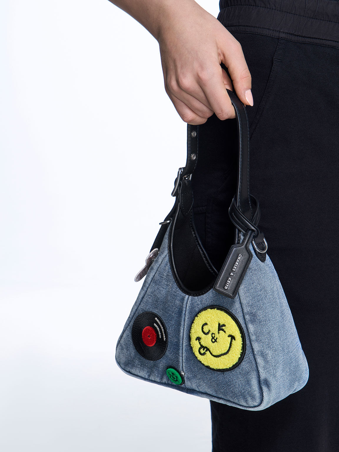 Denim Blue Mini Buzz Denim Patch-Embellished Hobo Bag Denim Blue Mini Buzz Denim Patch-Embellished Hobo Bag