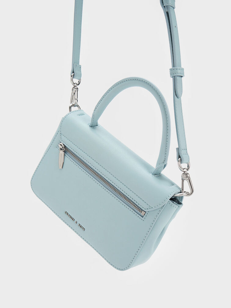 Floral Mesh Top Handle Bag, สีฟ้าอ่อน, hi-res