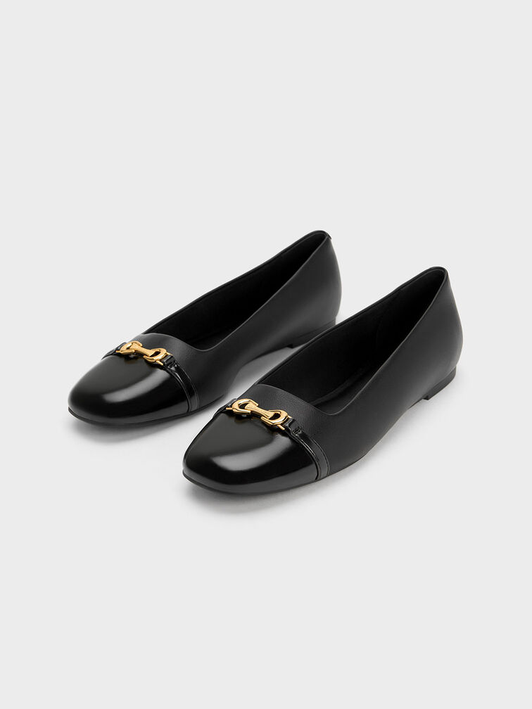 Metallic Accent Ballerinas, สีดำ, hi-res