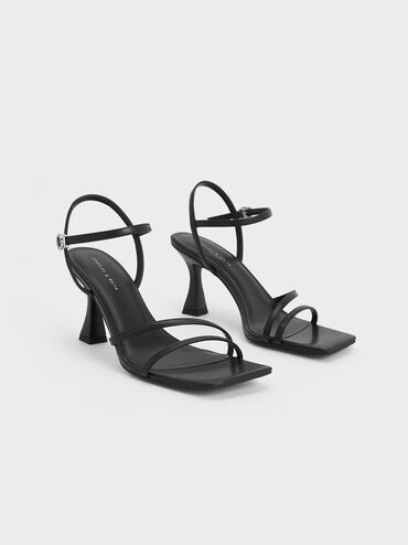 Strappy Trapeze Heel Sandals, Black, hi-res