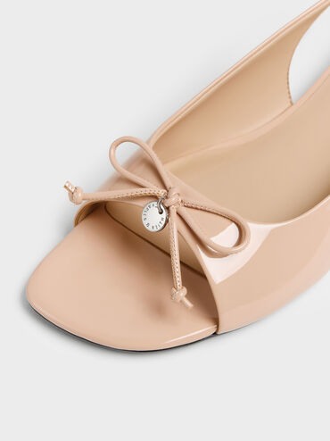 Imani Patent Bow Slingback Sandals, Nude, hi-res